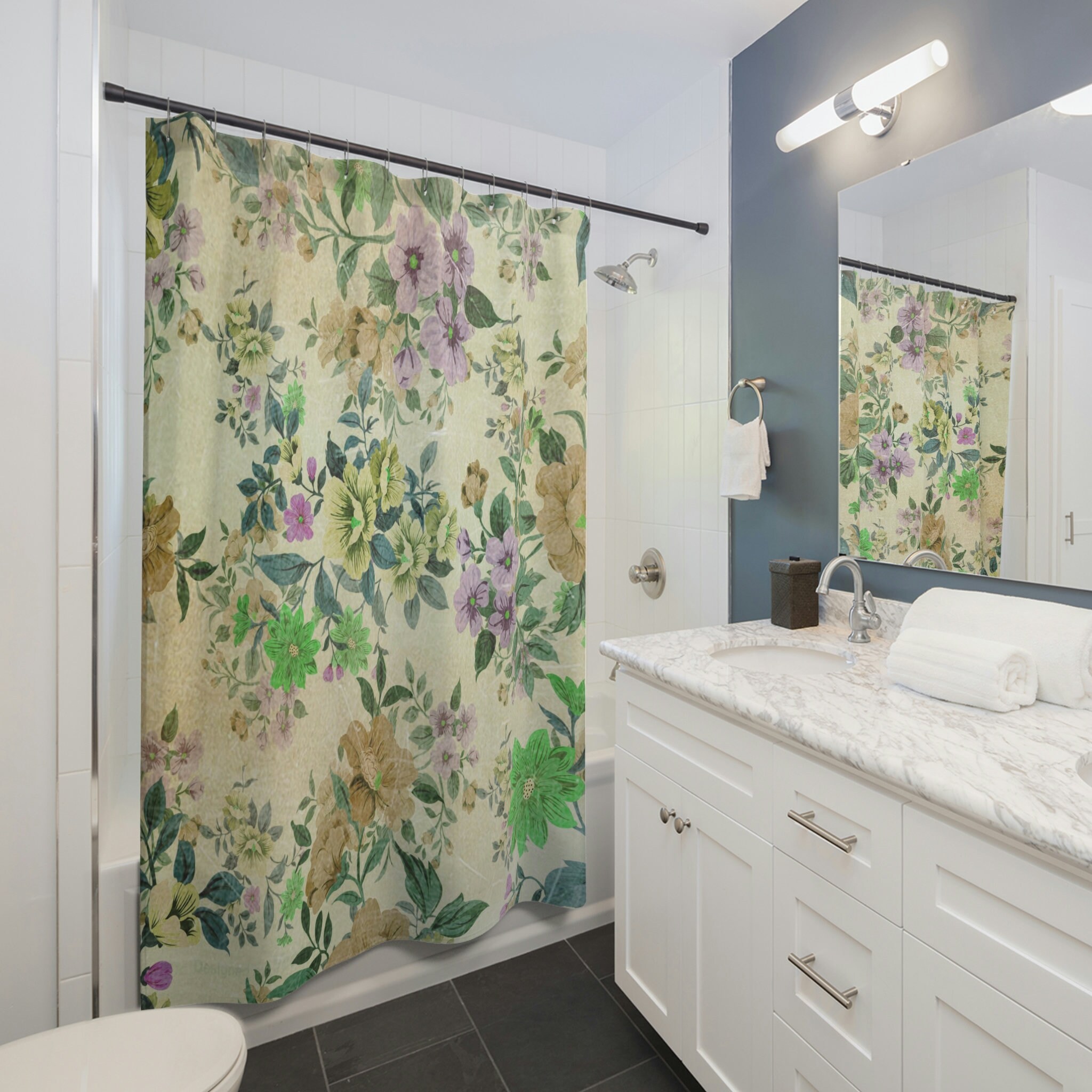 Vintage Botanical Shower Curtain, Floral Tub Backdrop, Retro Bathroom Accessory - Image 3