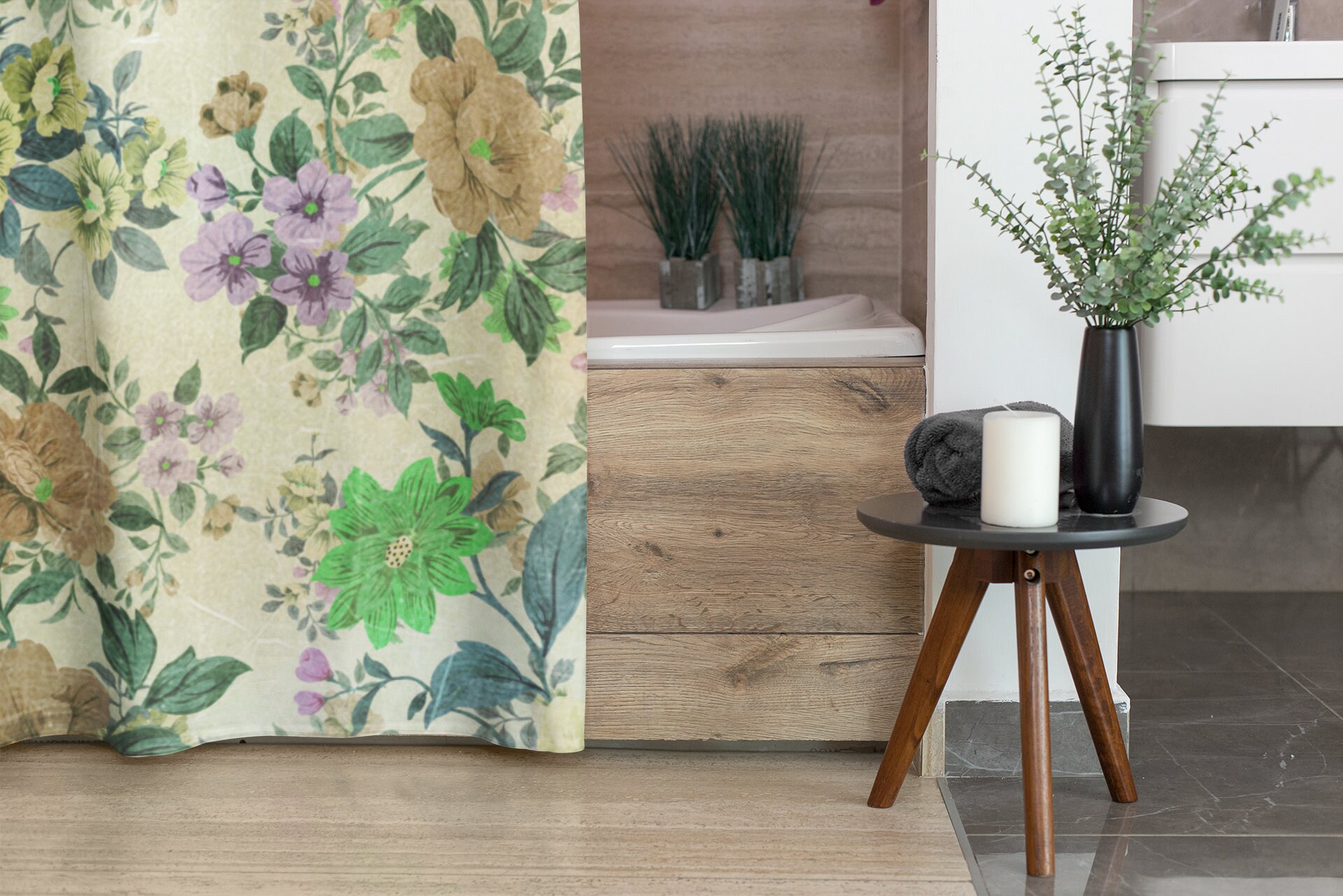 Vintage Botanical Shower Curtain, Floral Tub Backdrop, Retro Bathroom Accessory - Image 4