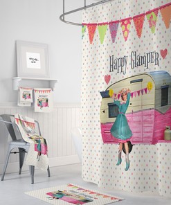 Vintage Camper Glamper Shower Curtain with Retro Bathroom Decor