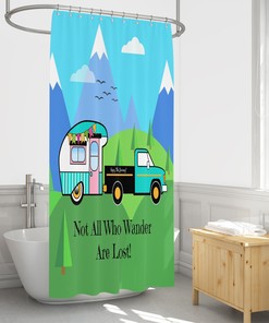 Vintage Camper RV Size Shower Curtain with Retro Travel Bathroom Decor