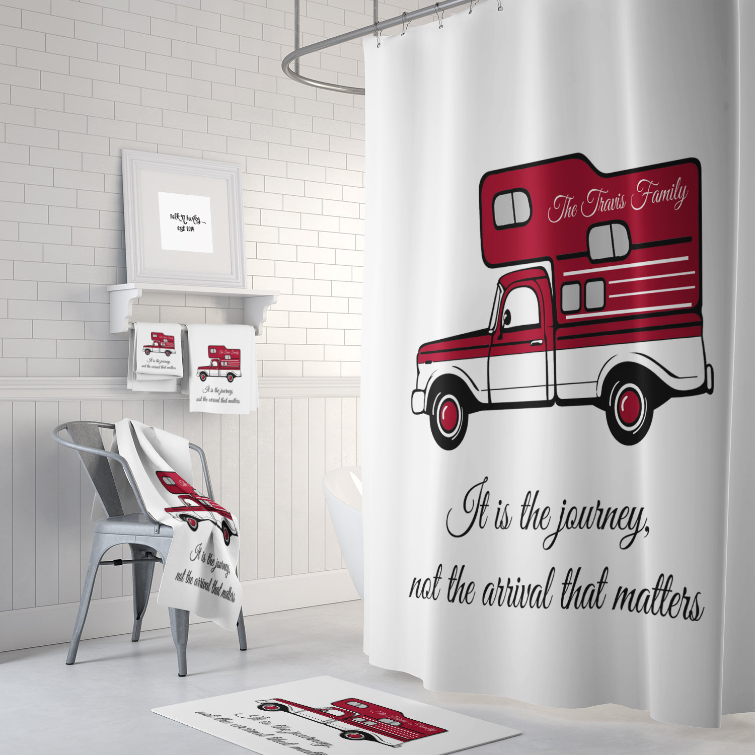 Vintage Camper Shower Curtain with Custom Bath Accessories