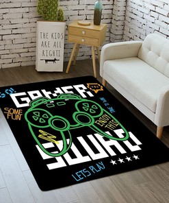 Vintage Cartoon Floor Carpet with Gamepad Controller Design - Perfect for Boys Teen Bedroom and Living Room