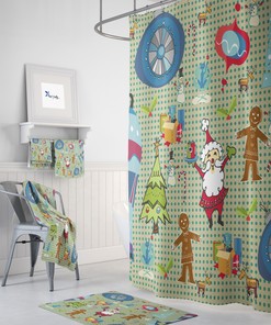 Vintage Christmas Shower Curtain | Retro Mid Century Modern Holiday Bath Decor