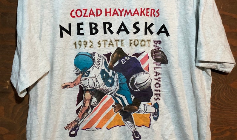 Vintage Cozad Haymakers Nebraska 1992 State Football Playoffs Tshirt - Image 2