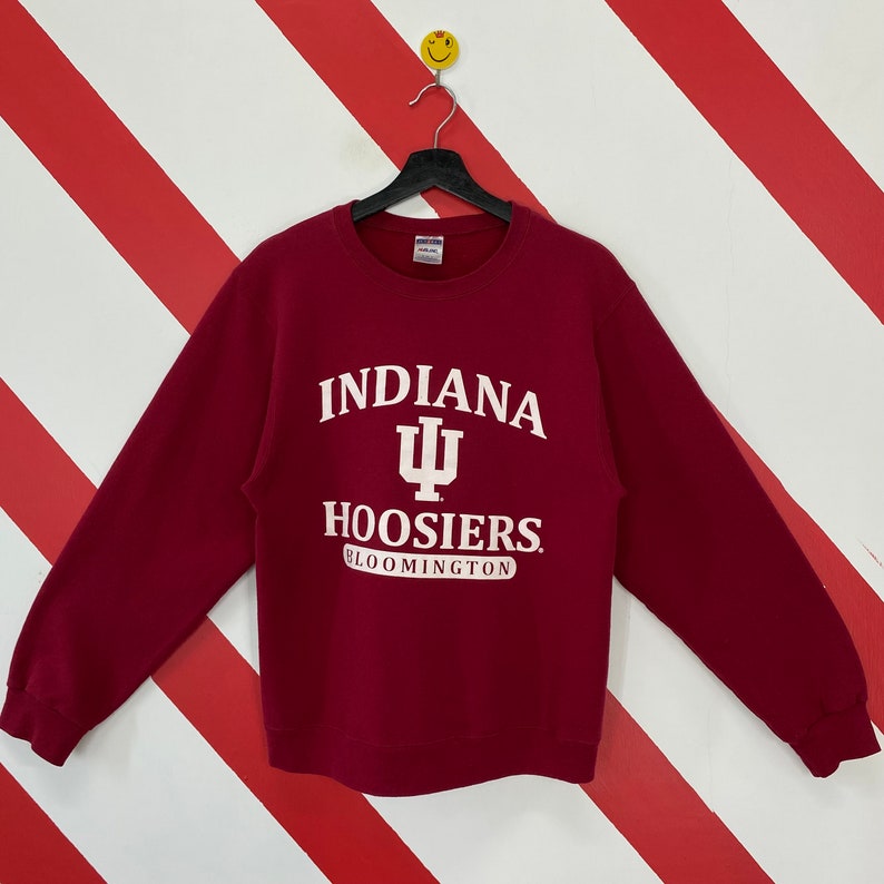 Vintage Crewneck University Indiana Hoosiers Sweater Pullover Indiana Hoosiers Print Logo Red