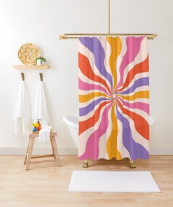 Vintage Disney Boho Sun Shower Curtain, Mid-Century and Abstract Pattern, Eco-Friendly and Waterproof Design with Hooks