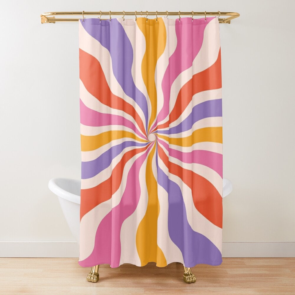 Vintage Disney Boho Sun Shower Curtain, Mid-Century and Abstract Pattern, Eco-Friendly and Waterproof Design with Hooks - Image 2