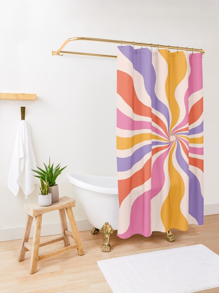 Vintage Disney Boho Sun Shower Curtain, Mid-Century and Abstract Pattern, Eco-Friendly and Waterproof Design with Hooks - Image 3