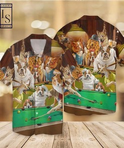 Vintage Dogs Playing Pool Hawaiian Shirt made with breathable fabric to keep you comfortable