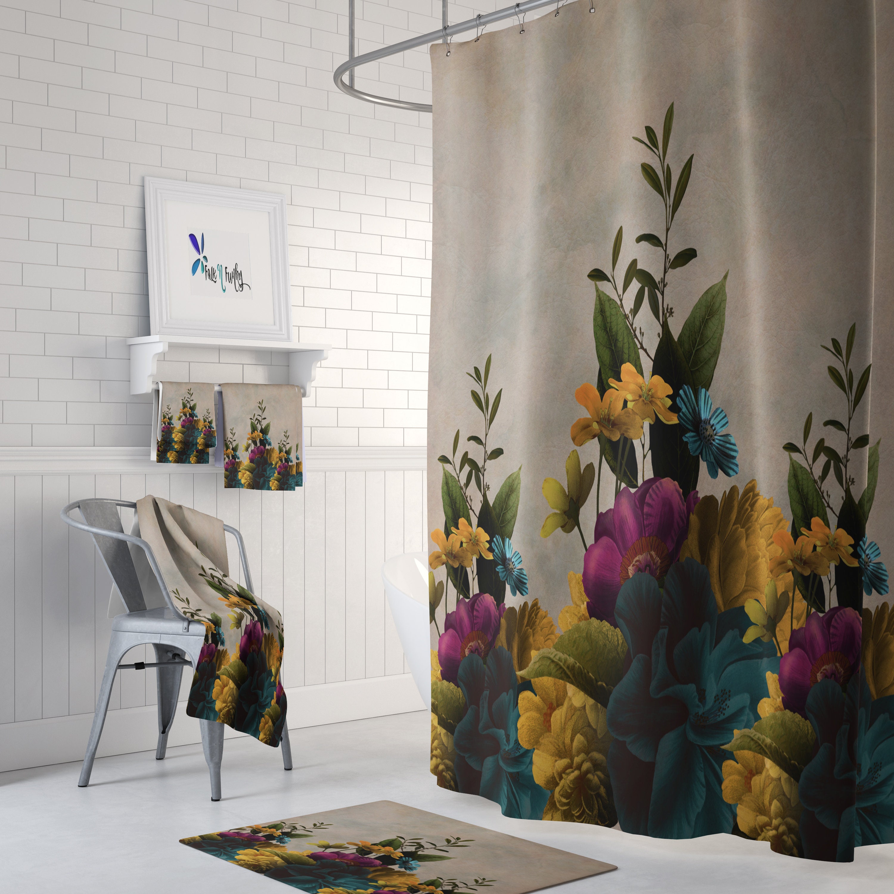 Vintage Floral Design Garden Shower Curtain and Bath Accessories Set