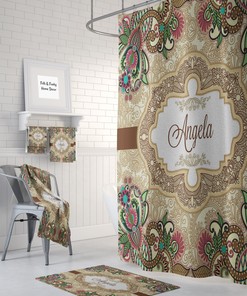Vintage Floral Personalized Shower Curtain - Classic Bath Curtain with Optional Towels
