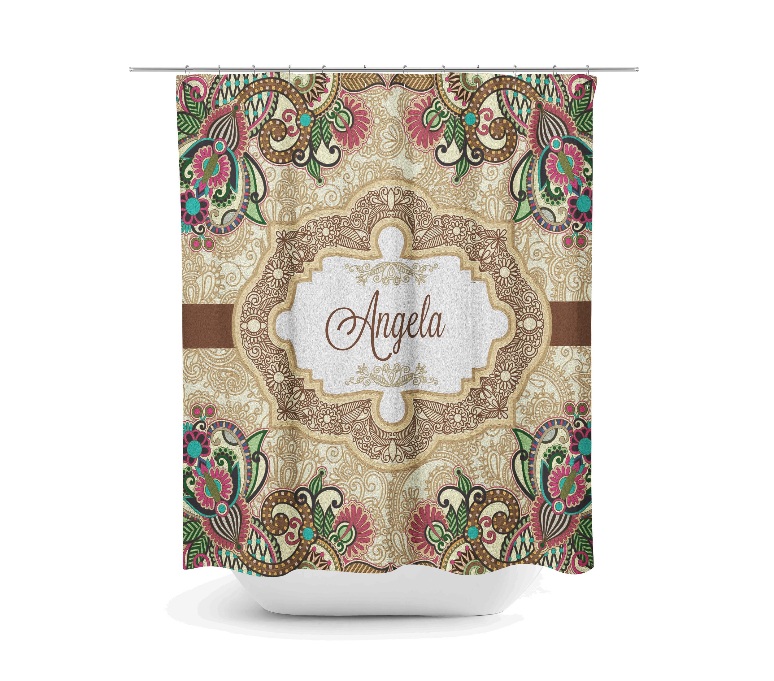 Vintage Floral Personalized Shower Curtain - Classic Bath Curtain with Optional Towels - Image 2