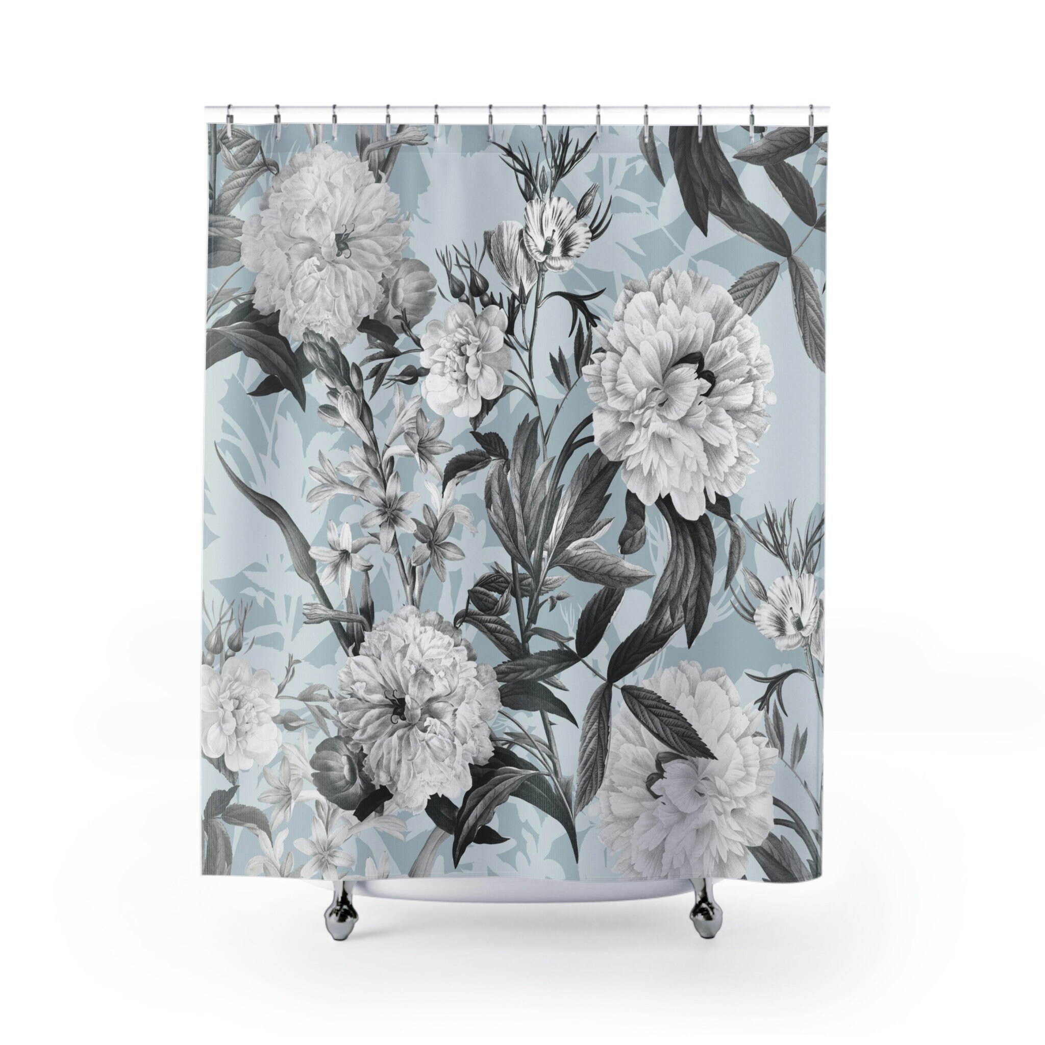 Vintage Floral Shower Curtain, Retro Bathroom Accessory, Botanical Tub Curtain - Image 2