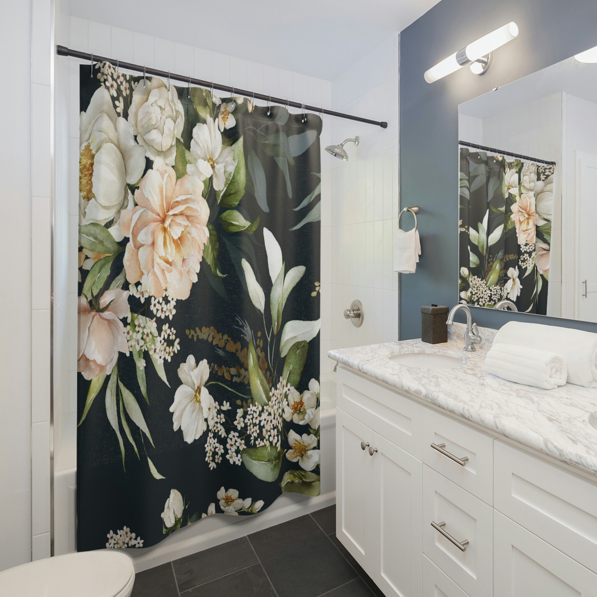 Vintage Floral Shower Curtain with Botanical and Farmhouse Vibe