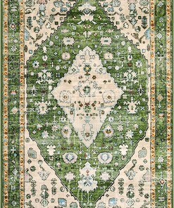 Vintage Green Bohemian Area Rug for Bedroom or Entryway - Soft Non-Slip Washable Carpet with 3D Vortex Illusion