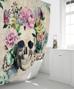 Vintage Inspired Sugar Skull Butterfly Floral Shower Curtain