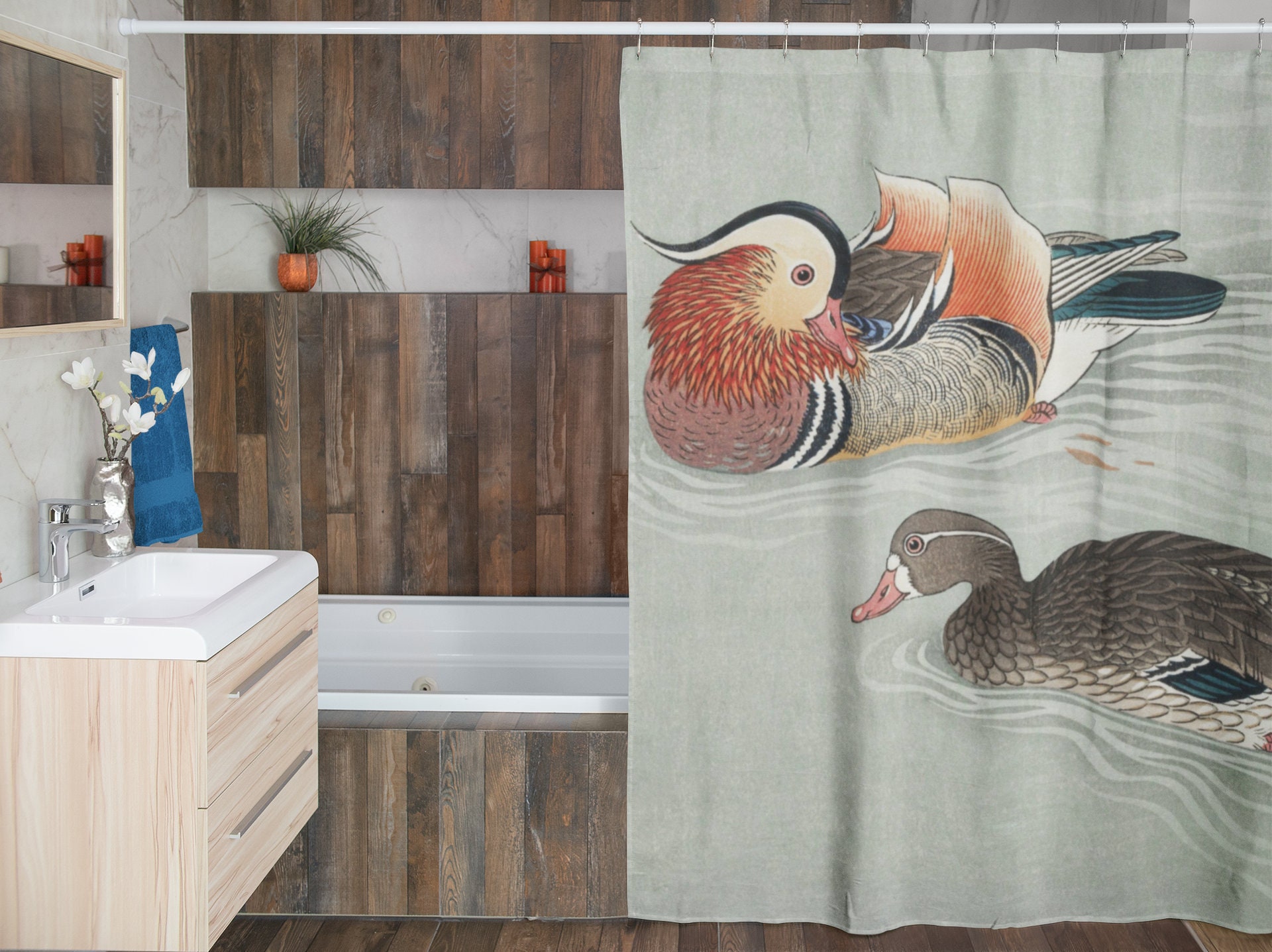 Vintage Japanese Style Shower Curtain | Eco-Friendly Waterproof Bath Curtain | Vintage Japanese Design