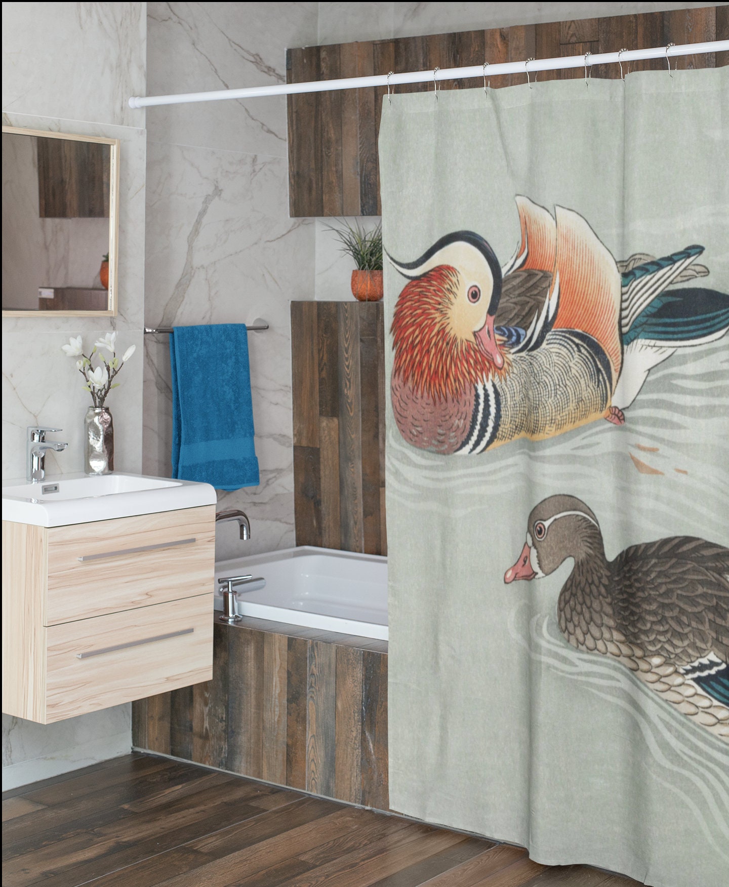Vintage Japanese Style Shower Curtain | Eco-Friendly Waterproof Bath Curtain | Vintage Japanese Design - Image 2