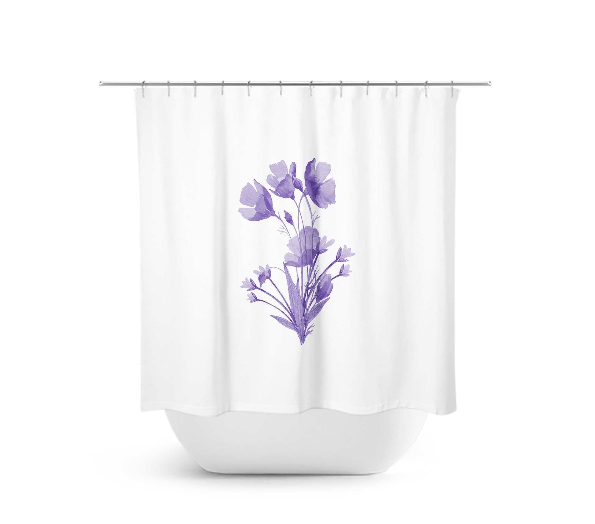 Vintage Lavender Flowers Shower Curtain, Farmhouse Bathroom Decor, Flower Bath Curtain with a Splash of Purple