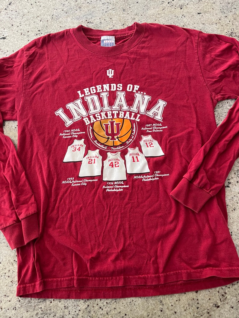 Vintage Legends Of Indiana University Basketball National Champions T Shirt Long Sleeve Full Size - Image 2