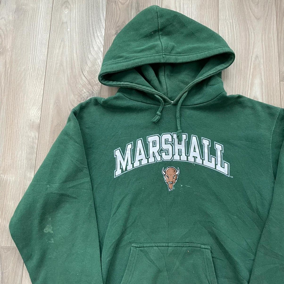 Vintage Marshall University Spell Out Hoodie In Pine Green Full Size Gifts For Fans With T-Shirt Option