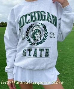 Vintage Michigan State Crewneck Sweatshirt Ideal For Football Fans And University Supporters Michigan State