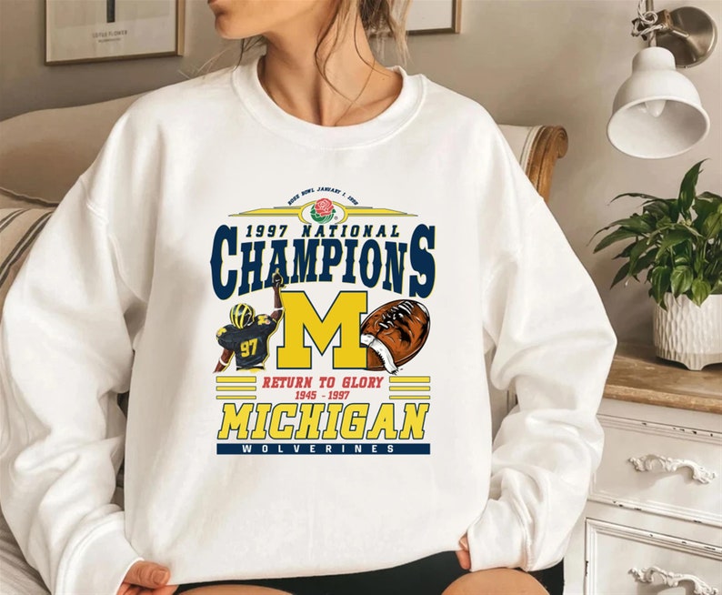 Vintage Michigan Wolverines Football Shirt With Vintage 1997 Michigan Wolverines Rose Bowl Football Crewneck Sweatshirt
