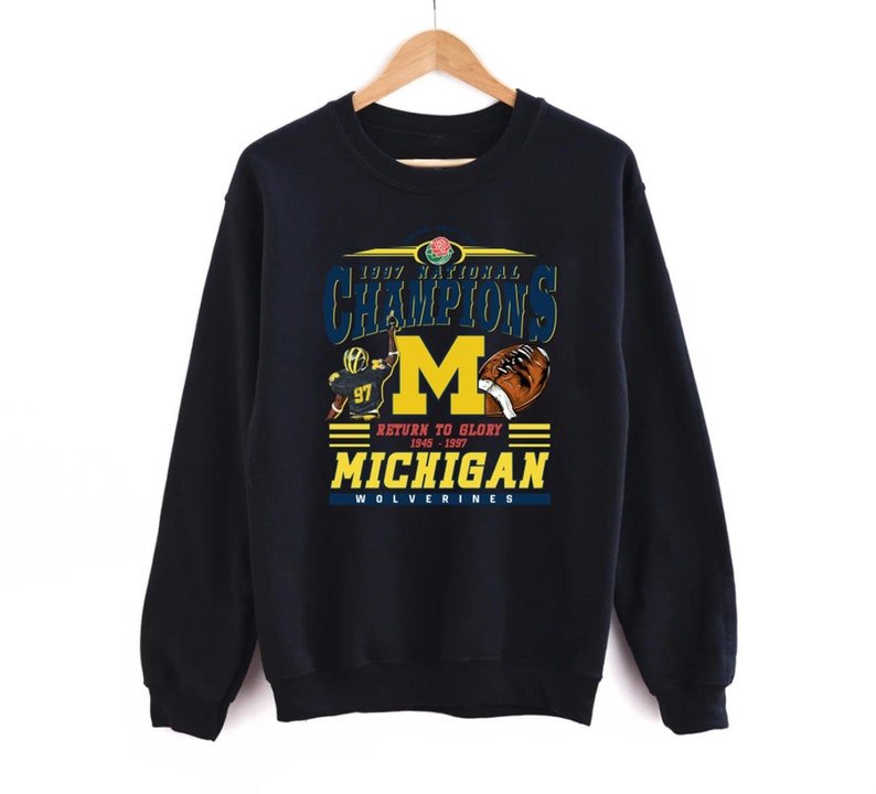 Vintage Michigan Wolverines Football Shirt With Vintage 1997 Michigan Wolverines Rose Bowl Football Crewneck Sweatshirt - Image 3