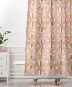 Vintage Mid Century Shower Curtain | Retro Pink Geometric Bath Curtain | 50s Style Bathroom Decor