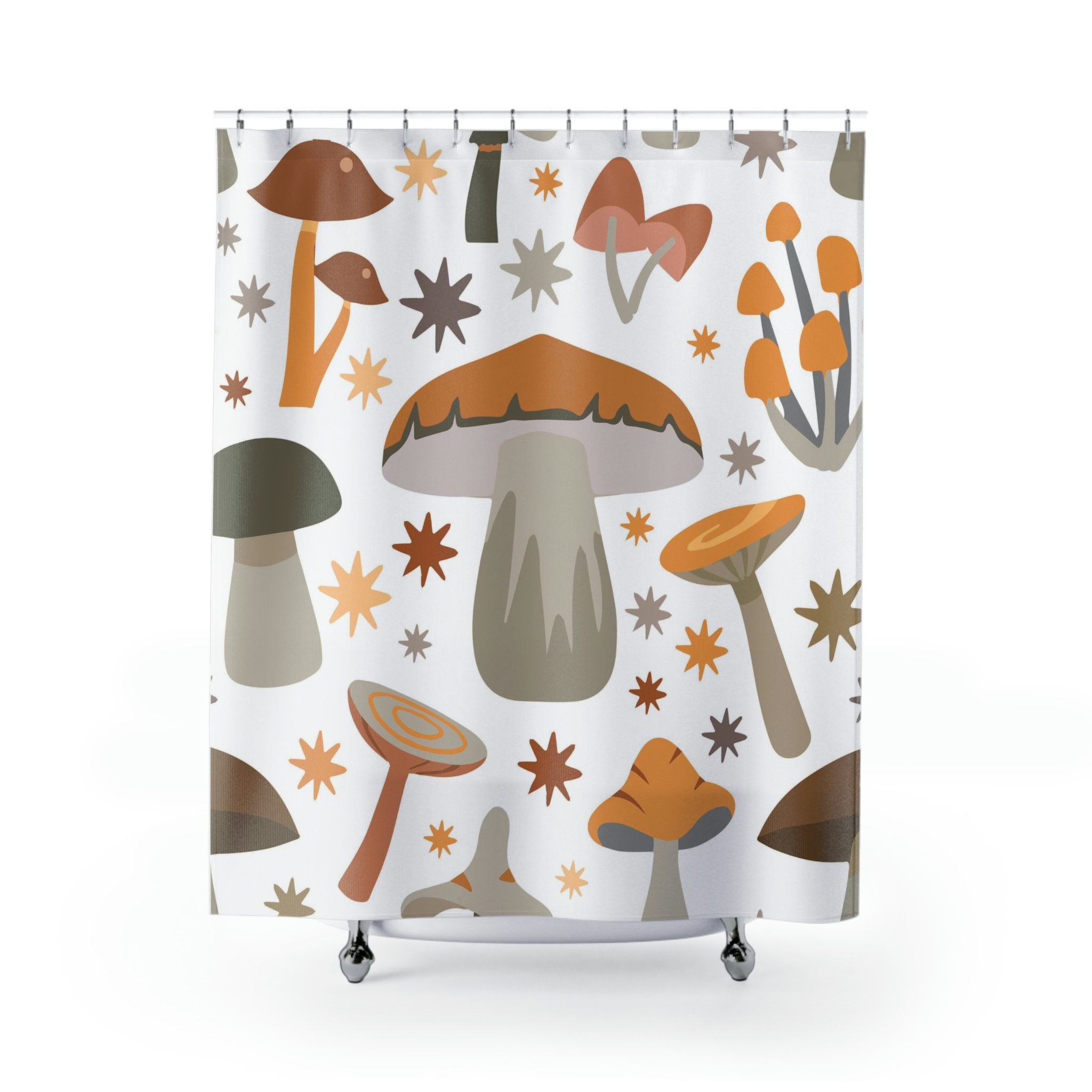 Vintage Mushroom Print Shower Curtain, Gothic Boho Shower Curtain, Midcentury Modern Shower Curtain - Image 2