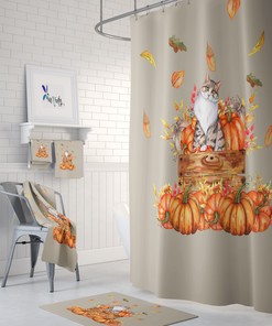 Vintage Old Truck with Pumpkins Halloween Shower Curtain featuring Autumn Bathroom Decor