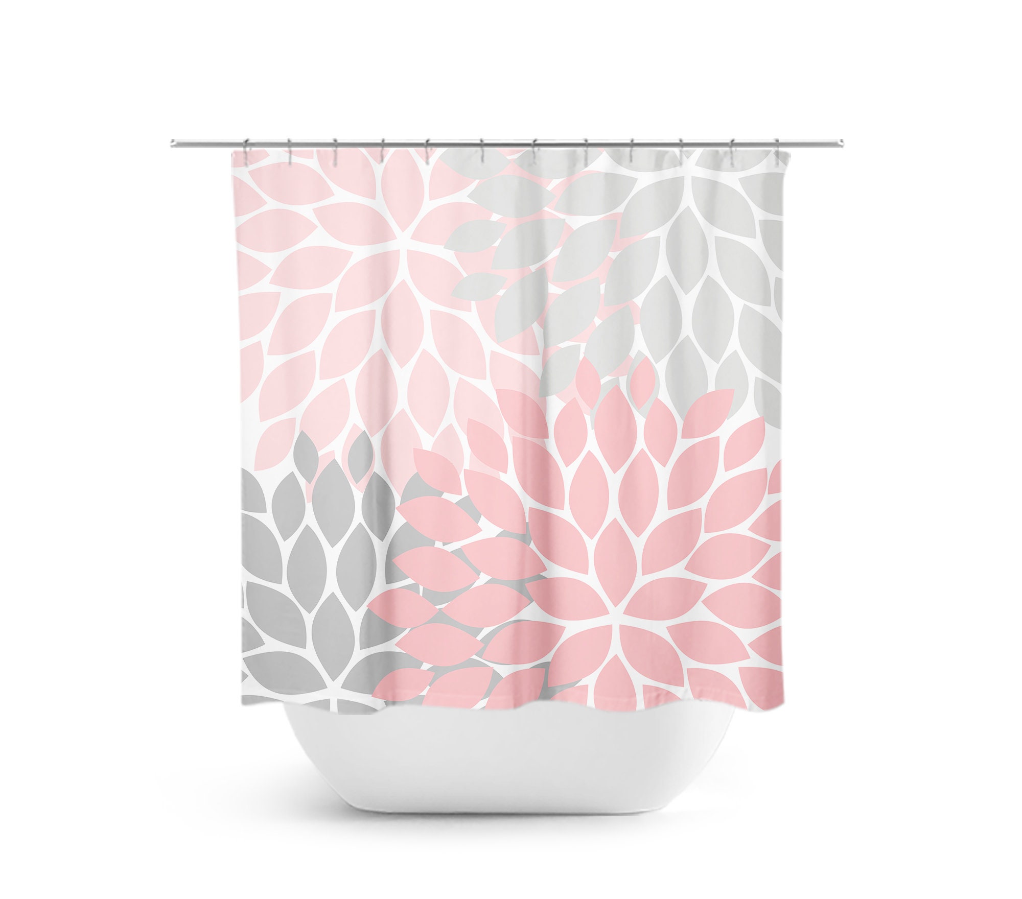 Vintage Pink and Gray Floral Shower Curtain, Retro Style Bath Curtain for Girls Bathroom with Unique Design