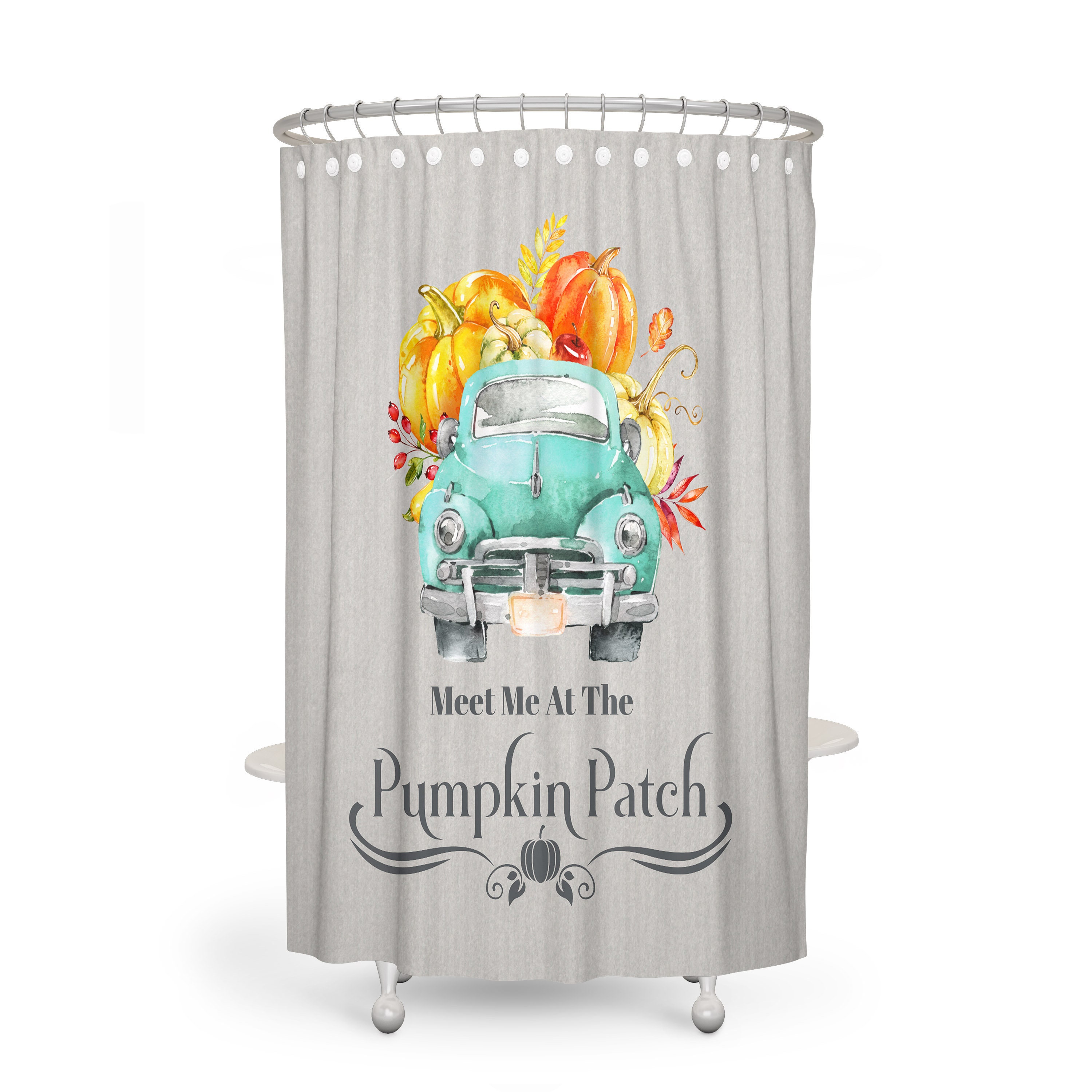 Vintage Pumpkin Truck Shower Curtain for a Rustic Fall Bathroom - Image 2
