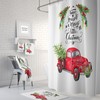 Vintage Red Truck Christmas Shower Curtain with Plaid Holiday Bathroom Decor