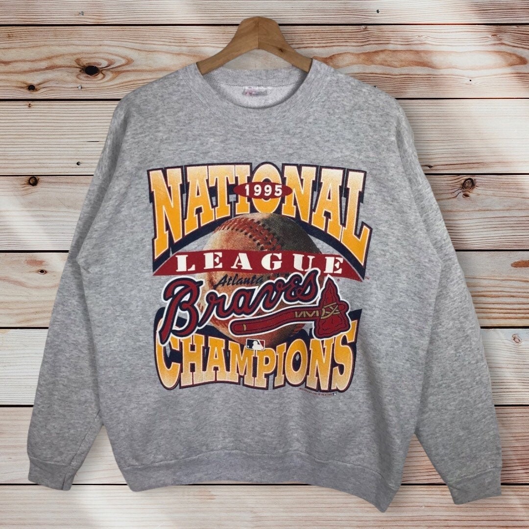 Vintage Style 1995 Mlb Atlanta Braves National League Champions Crewneck Sweatshirt Baseball Team Braves Sweater