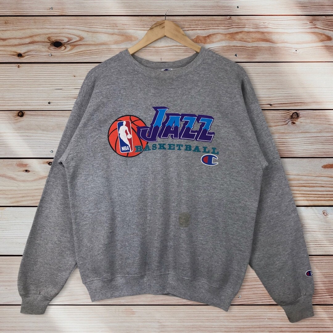 Vintage Style 90’S Champion Utah Jazz Basketball Crewneck Sweatshirt, Utah Jazz Basketball Sweater Pullover