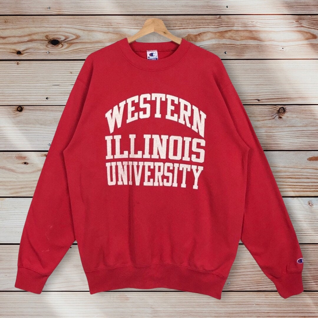 Vintage Style 90’S Champion Western Illinois University Printed Spell Out Crew Neck Sweatshirt, Hoodie