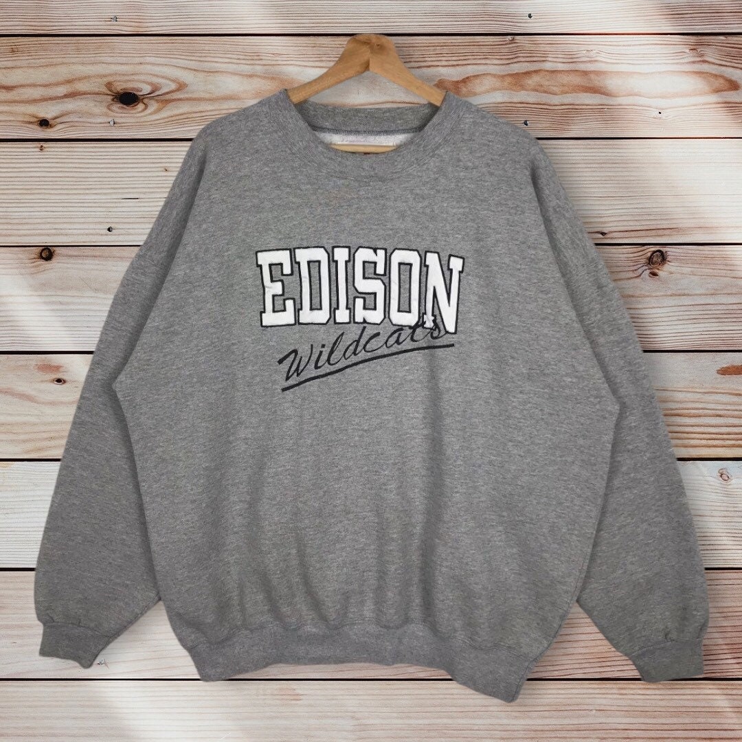 Vintage Style 90’S Edison Wildcats High School Football Club Crewneck Sweatshirt Sweater Pullover Reprinted