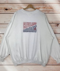 Vintage Style 90’S Mlb Cleveland Indians Crewneck Sweatshirt Spell Out Big Logo Mlb Cleveland Indians Sweater Pullover