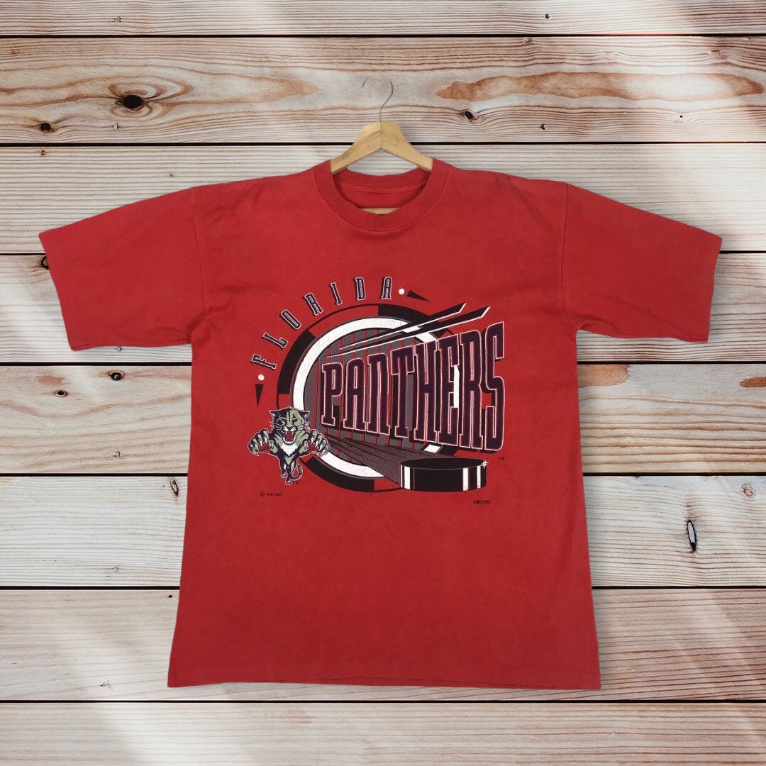 Vintage Style 90’S Nhl Florida Panthers Crew Neck T-Shirt Printed Spell Out Big Logo Nhl Florida Panthers Shirts