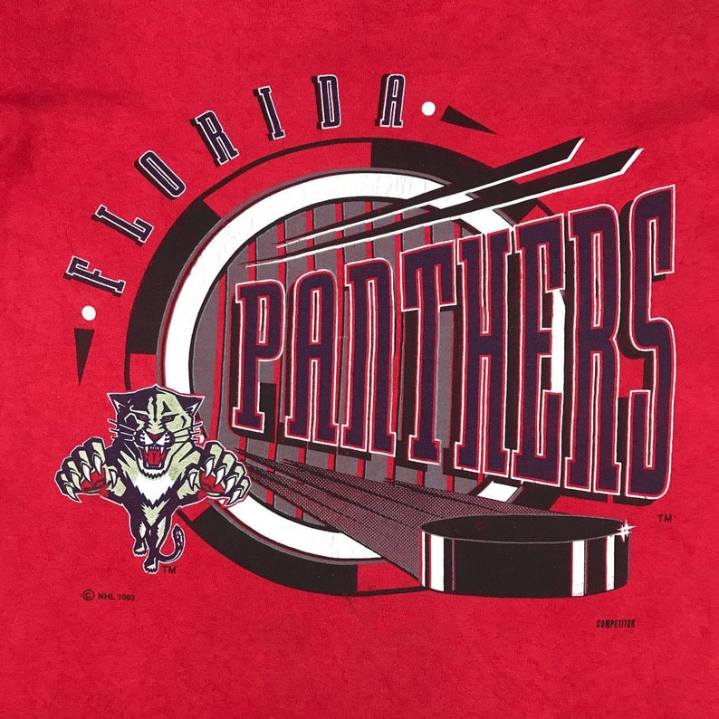 Vintage Style 90’S Nhl Florida Panthers Crew Neck T-Shirt Printed Spell Out Big Logo Nhl Florida Panthers Shirts - Image 2