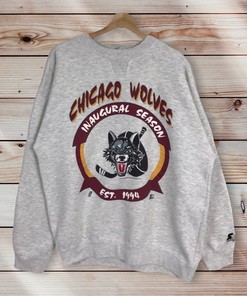 Vintage Style 90’S Starter Nhl Chicago Wolves Ice Hockey Crewneck Sweatshirt American Hockey League