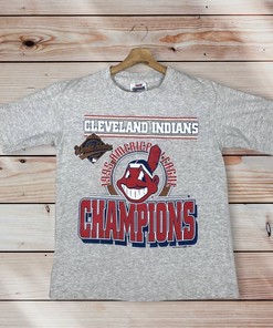 Vintage Style 90’S World Series Mlb Cleveland Indians T-Shirt Printed Logo, American League Champions
