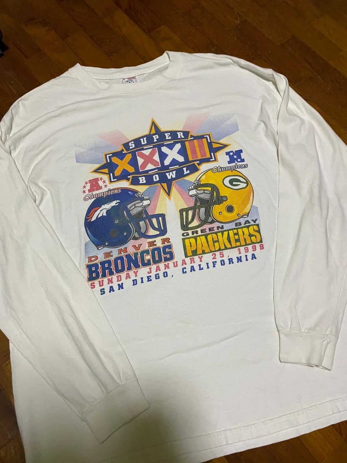 Vintage Style ‘98 Denver Broncos Vs Green Bay Packers Super Bowl Sweatshirt T-shirt Ideal Gift for NFL Fans