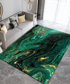 Vintage Style Dark Green Gold Marble Kids, Non-Slip Machine Washable Large Rug with Vintage 70s Area Rug