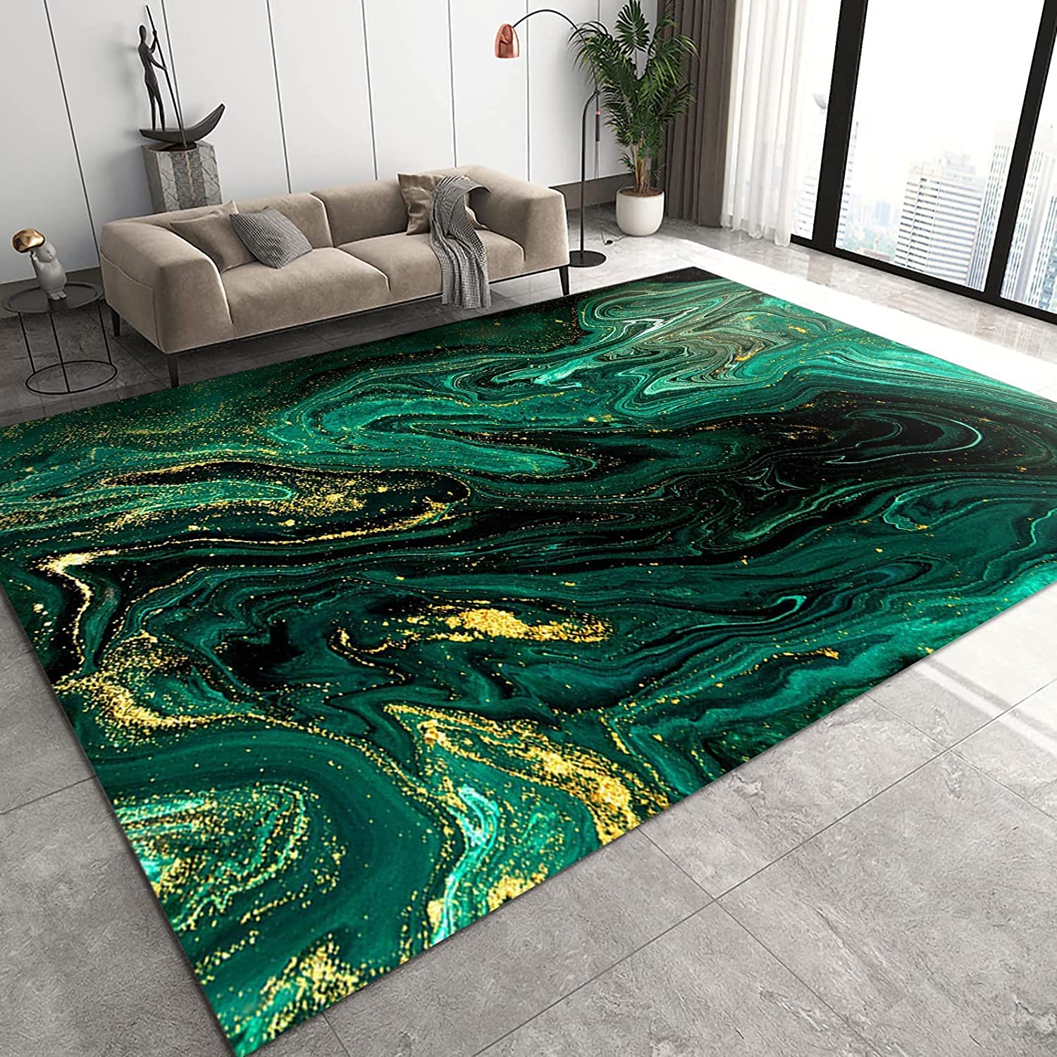 Vintage Style Dark Green Gold Marble Kids, Non-Slip Machine Washable Large Rug with Vintage 70s Area Rug - Image 2