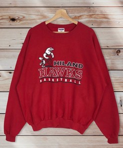 Vintage Style Hiland Hawks Basketball High School Crew Neck Sweatshirt Sweater Pullover, Hoodie