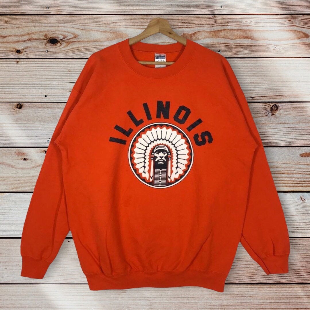 Vintage Style Illinois State University Crew Neck Sweatshirt, Illinois Fighting Illini Sweater Pullover