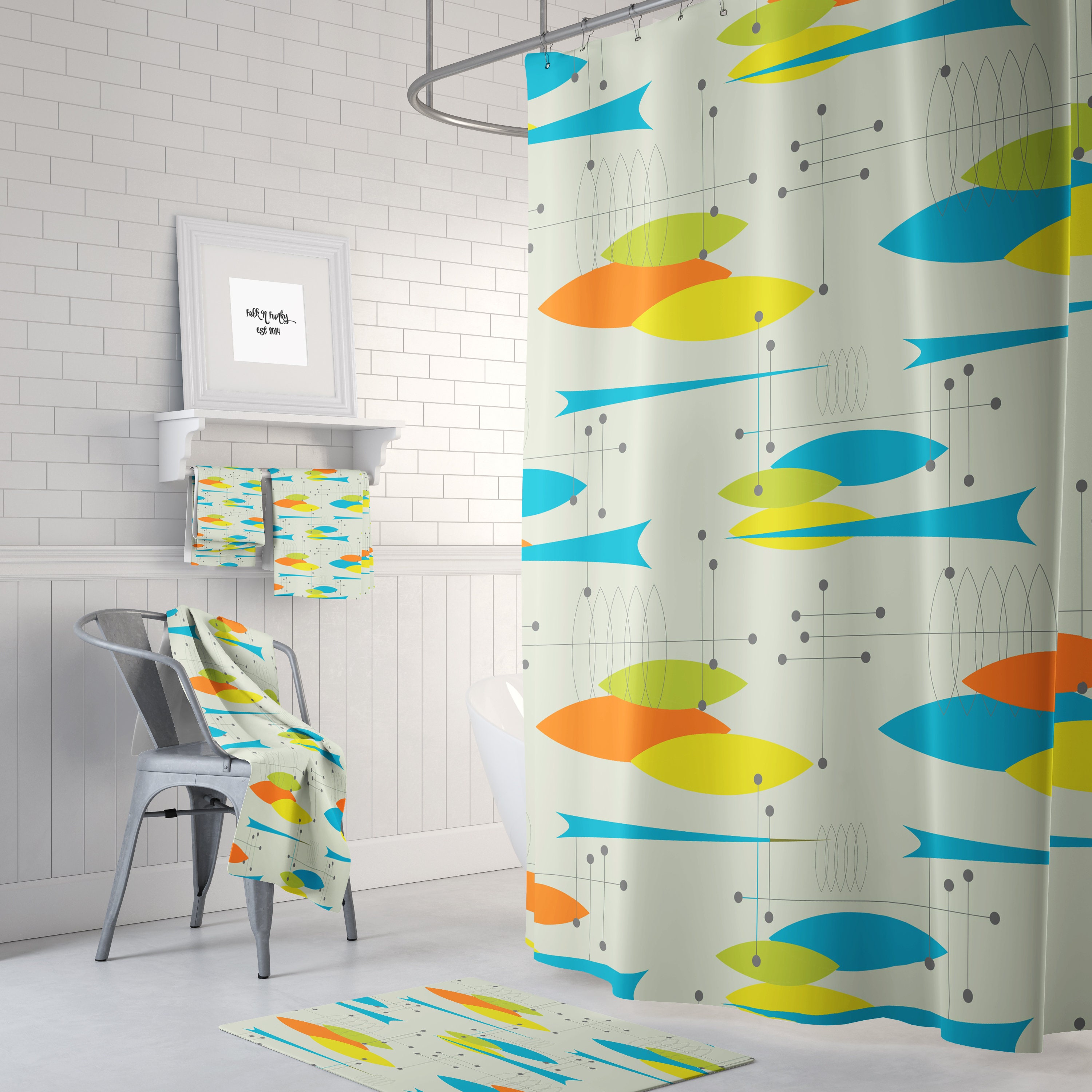 Vintage Style Mid Century Modern Shower Curtain - Sophisticated Bathroom Decor