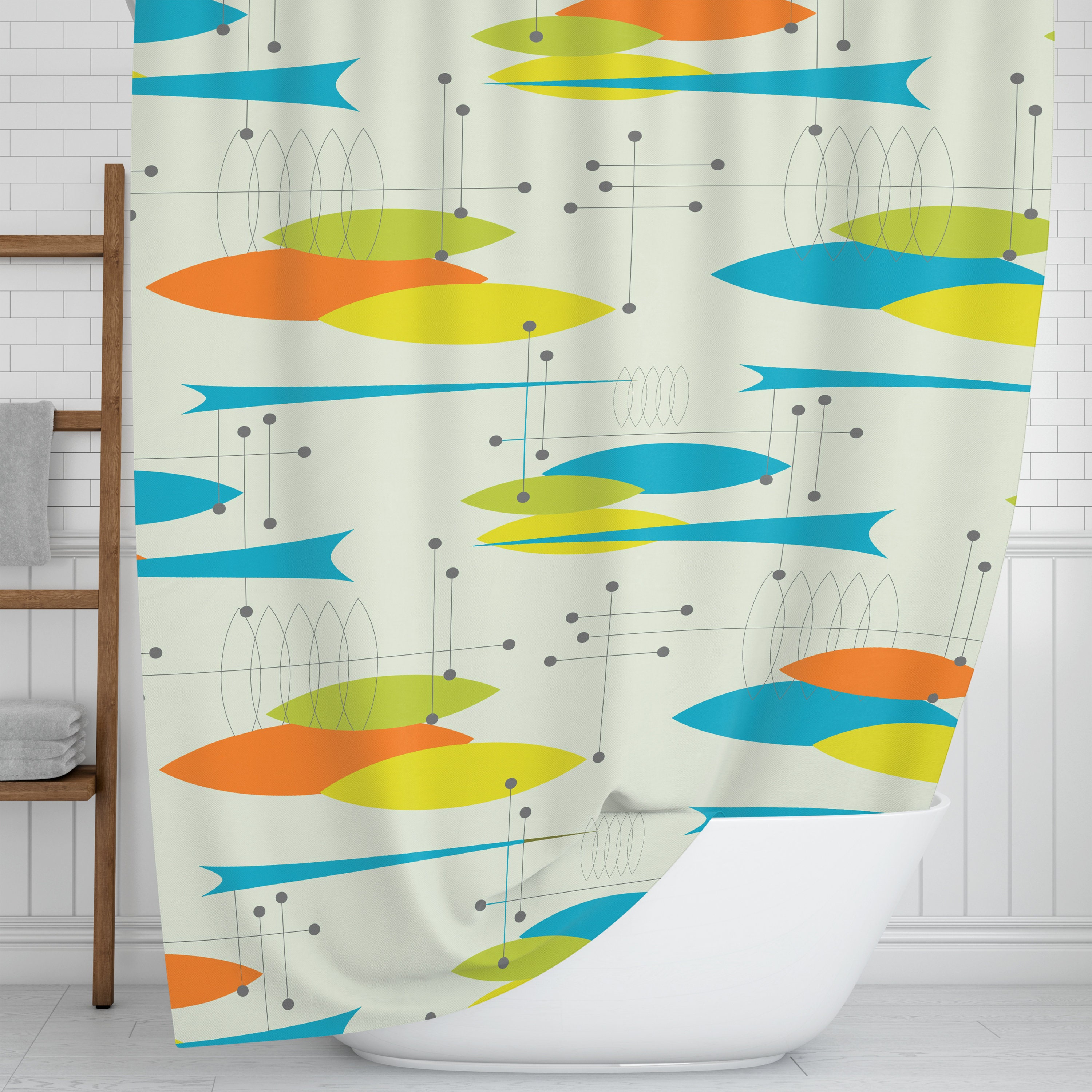 Vintage Style Mid Century Modern Shower Curtain - Sophisticated Bathroom Decor - Image 3